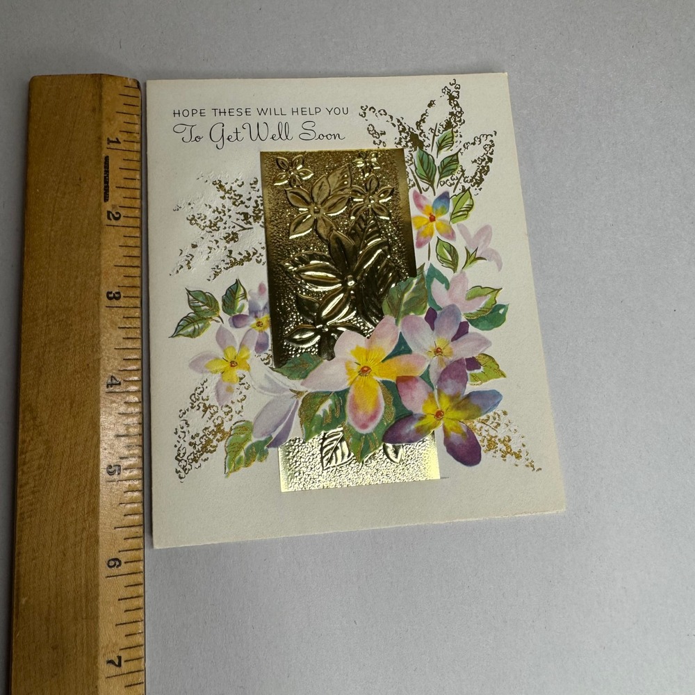 Vintage Get Well Soon Greeting Card Floral Gold Foil Embossed 935110 USA Made